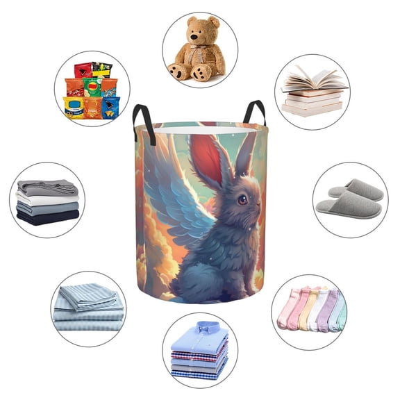 Picia Sunshine Winged Rabbit Large Laundry Basket, Waterproof, Freestanding Laundry Hamper, Collapsible Tall Clothes Hamper with Extended Handles-Small