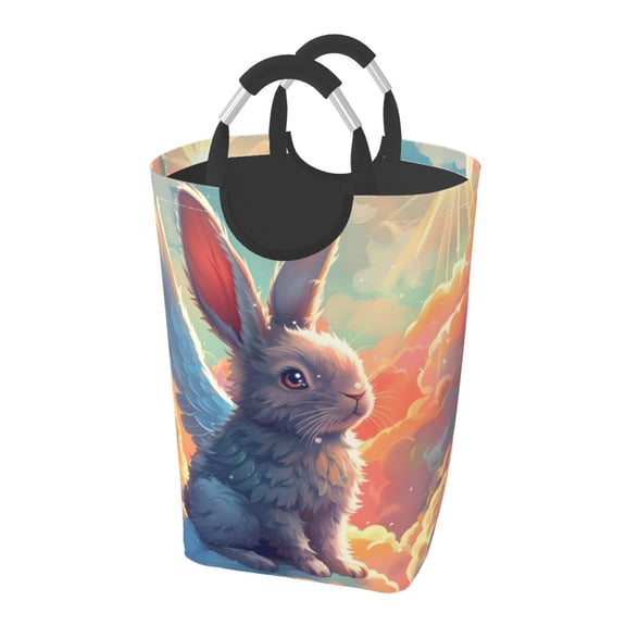 Picia Sunshine Winged Rabbit Laundry Basket With Handles Laundry Hamper Toys Storage Organizer Foldable Bucket Washing Bin Dirty Clothes Bag For Home Bathroom Bedroom Dorm