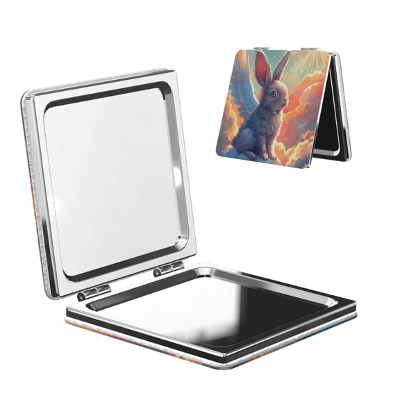 Picia Sunshine Winged Rabbit for Compact Vanity Mirror , Travel Makeup Mirror , Portable Magnifying Cosmetic Mirror for Daily, Work, Business-Square