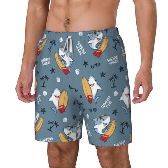 Picia Surf Shark pattern Mens Swim Trunks with Compression Liner Stretch Beach Shorts Quick Dry with Zipper Pockets No-Chafing Board Shorts-3X-Large