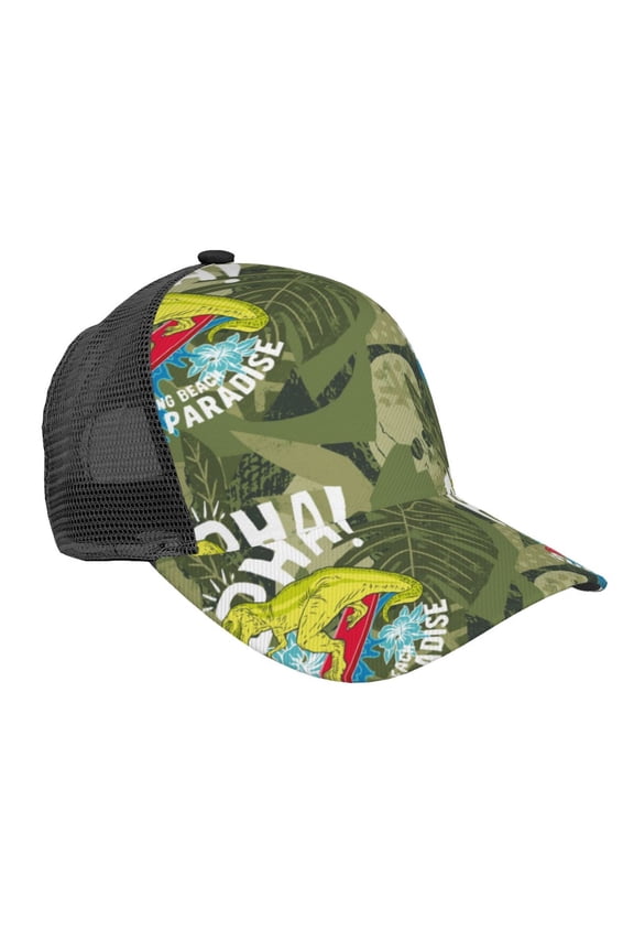 Surfing Dinosaur Pattern Trucker Hat,Baseball Cap,Sun Protection Cap,Stylish Headwear,Leisure Cap,Outdoor Sports Cap
