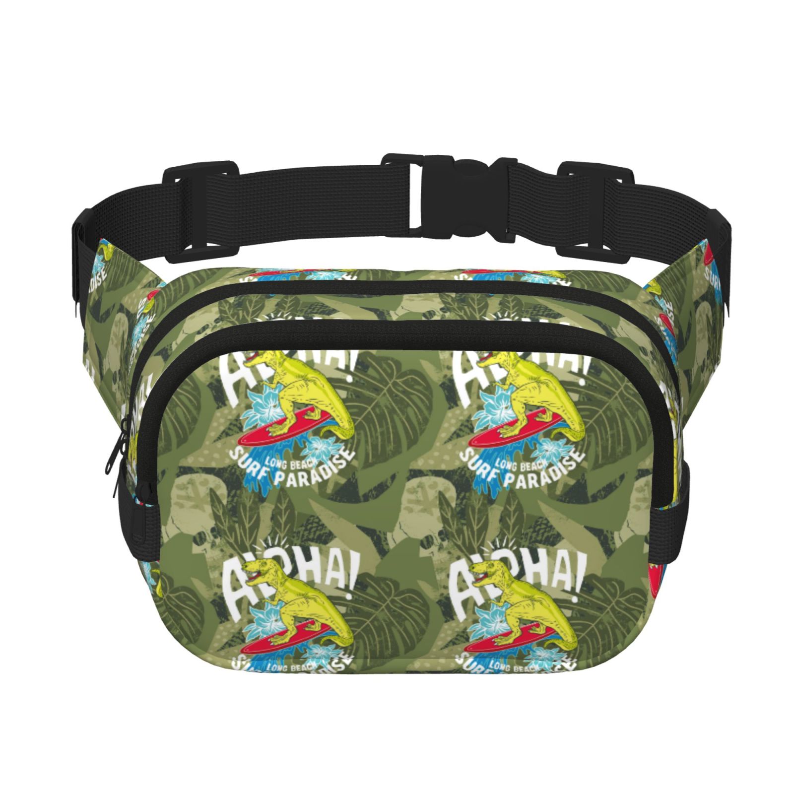 Picia Surfing Dinosaur Print Square Double-Layer Waist Bag Mini Adjustable Waist Belt Bag Exercise Running Travel Hiking
