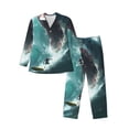 thumbnail image 1 of Picia Surfing Shark Pattern Men’s Long-Sleeve Sleepwear Set - Soft 2-Piece Loungewear with Pockets, Comfy PJs for Relaxing Nights-Small, 1 of 7
