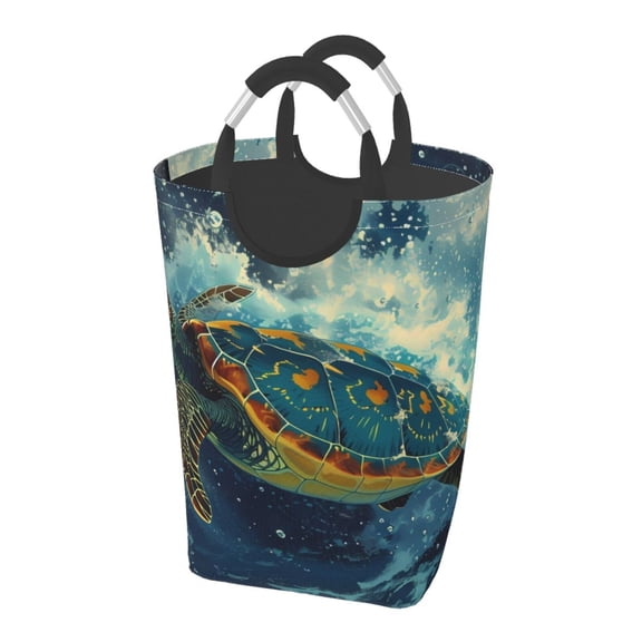 Picia Surfing Turtle Laundry Basket With Handles Laundry Hamper Toys Storage Organizer Foldable Bucket Washing Bin Dirty Clothes Bag For Home Bathroom Bedroom Dorm