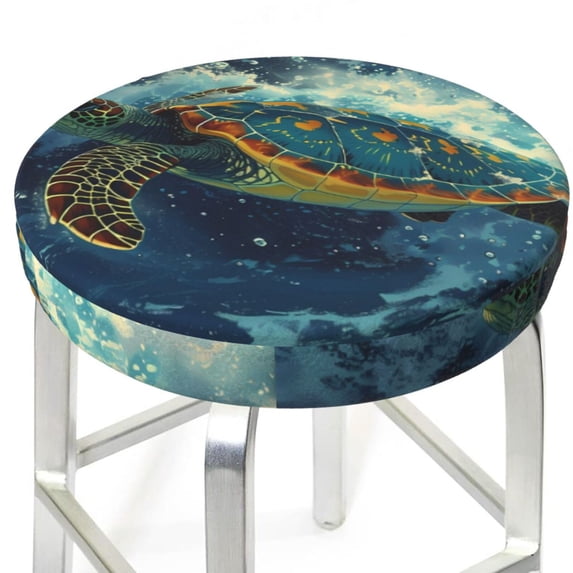 Picia Surfing Turtle pattern Round Stool Covers Comfy Seat Covers Stretch Removable WashableChair Slipcover Round Bar Chair Cushion Cover-13 inch