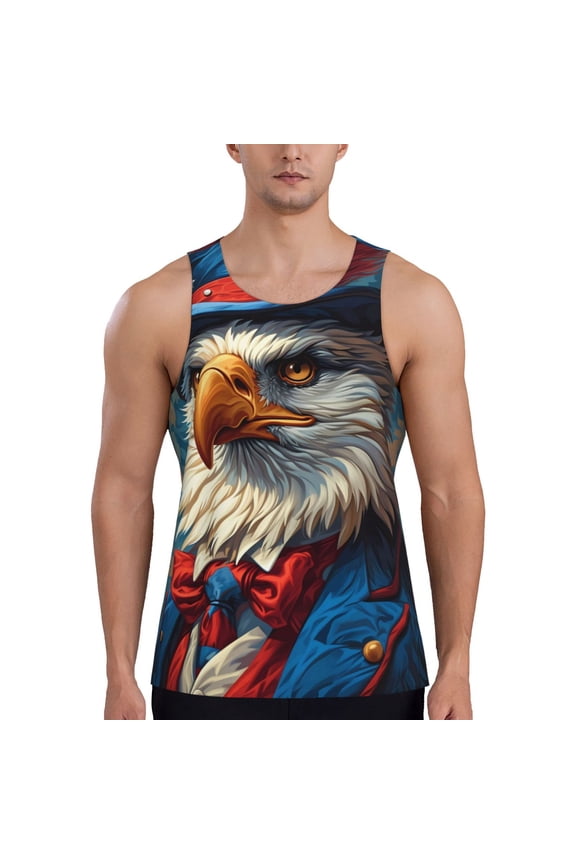 Surreal Bald Eagle Gentleman Printed Men’s Performance Tank, Men's Workout Tank Top Moisture-Wicking Tank Top Muscle tee, Breathable Workout Shirt-X-Large