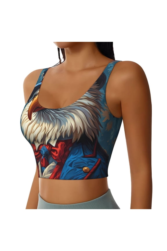 Surreal Bald Eagle Gentleman Sports Bra for Women,Padded Strappy Sports Bras Medium Support Yoga Bra with Removable Cups,Running Yoga Bra-Medium