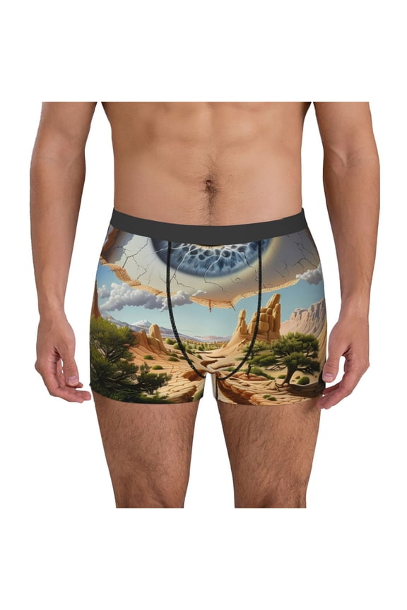 Surreal Desert Eye Landscape Pattern Men’s Boxer Briefs – Soft & Breathable Underwear, Stretchy & Comfortable Fit, Supportive Pouch Design, Moisture-Wicking-Large