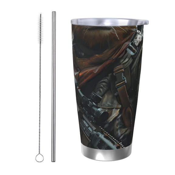 Picia Surreal Panda Warrior Pattern 20 oz Tumbler Stainless Steel Vacuum Insulated Coffee Ice Cup Double Wall Travel Flask Dual Lid Water Bottle, Eco-friendly Car Cup