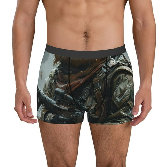 Picia Surreal Panda Warrior Pattern Men’s Boxer Briefs – Soft & Breathable Underwear, Stretchy & Comfortable Fit, Supportive Pouch Design, Moisture-Wicking-X-Large