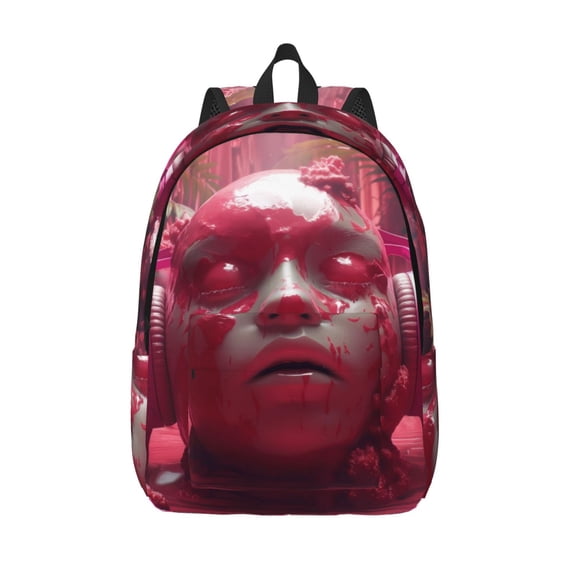 Picia Surreal Pink Headphones Printed Canvas Daypack - Stylish and Durable Vintage Compact Backpack - Class, Work, Travel, or Laptop Bookbag,Organized Compartments-Medium