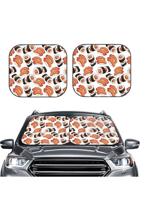 Sushi Roll 2 Piece Car Windshield Sun Shade Foldable | Foldable Sun Shield for Front Window Blocks UV Rays and Keeps Your Vehicle Cool-Medium