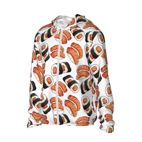 Picia Sushi Roll Women's Men's UPF 50  Sun Protection Hoodie Shirt Long Sleeve SPF Fishing Outdoor UV Hiking Lightweight Shirts-Large