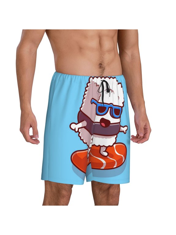Sushi Salmon Surfing Pajama Shorts for Men, Men's Pajama Bottoms, Sleepwear,Short Pajama Pants-Medium