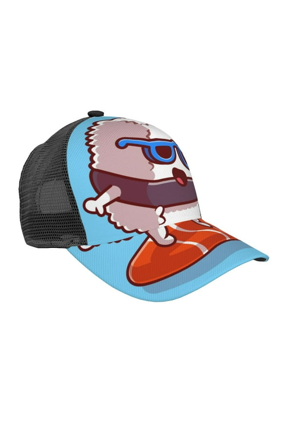 Sushi Salmon Surfing Pattern Trucker Hat,Baseball Cap,Sun Protection Cap,Stylish Headwear,Leisure Cap,Outdoor Sports Cap