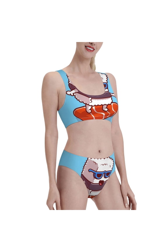 Sushi Salmon Surfing Women's High Waisted Bikini Scoop Neck Swimsuit Two Pieces Bathing Suit-XX-Large