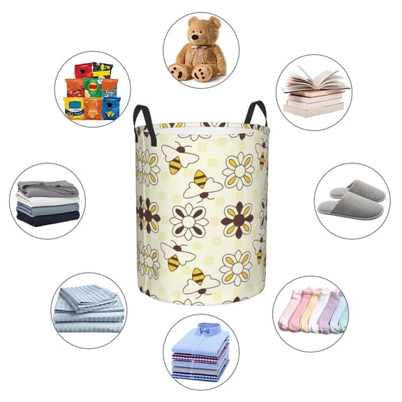 Picia Sweet Bee Large Laundry Basket, Waterproof, Freestanding Laundry Hamper, Collapsible Tall Clothes Hamper with Extended Handles-Small