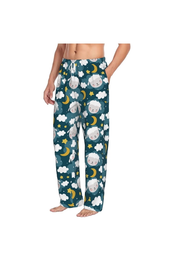 Sweet Dream Lamb Mens Soft Woven Cotton Elastic Waistband Sleep Pajama Pant Lounge Sleep Pant With Pockets And Drawstring-Small