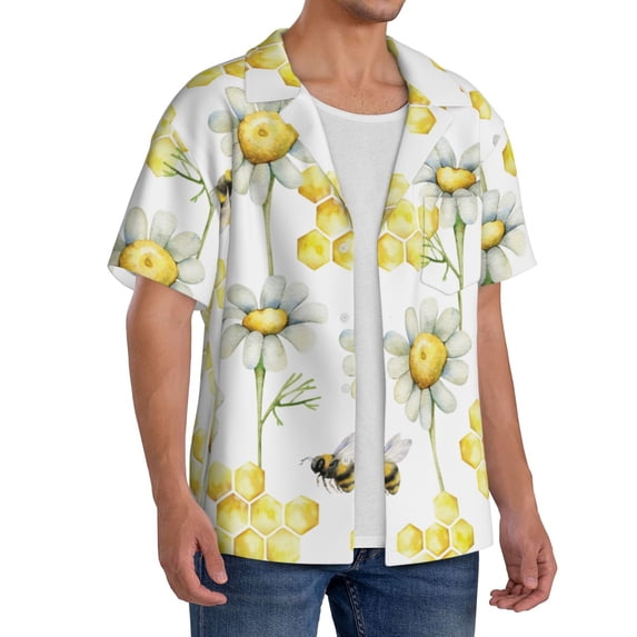 Picia Sweet Honey Men's Linen Shirts Short Sleeve Cuban Beach Shirts Casual Shirts Button Down Shirt for Men Beach Summer Wedding Shirt-3X-Large
