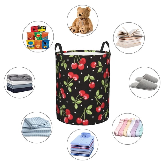 Picia Sweet Red Cherry Large Laundry Basket, Waterproof, Freestanding Laundry Hamper, Collapsible Tall Clothes Hamper with Extended Handles-Small