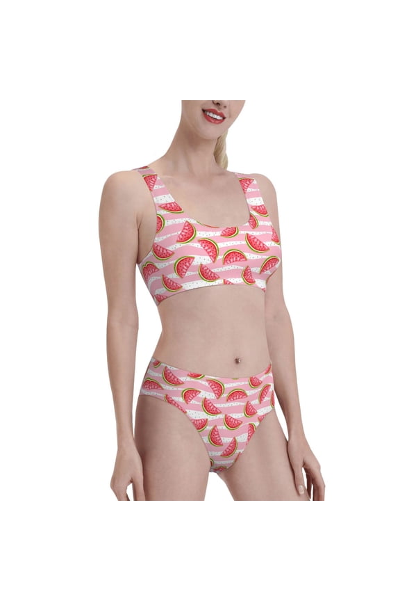 Sweet Watermelon Women's High Waisted Bikini Scoop Neck Swimsuit Two Pieces Bathing Suit-Medium