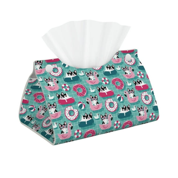 Picia Swimming Bulldog Pattern Long Tissue Box Cover,PVC Leather Triangle Holder,Tissue Box Holder with Magnetic Bottom,Facial Paper Organizer Dispenser-7.9"X4.9"X4.5"