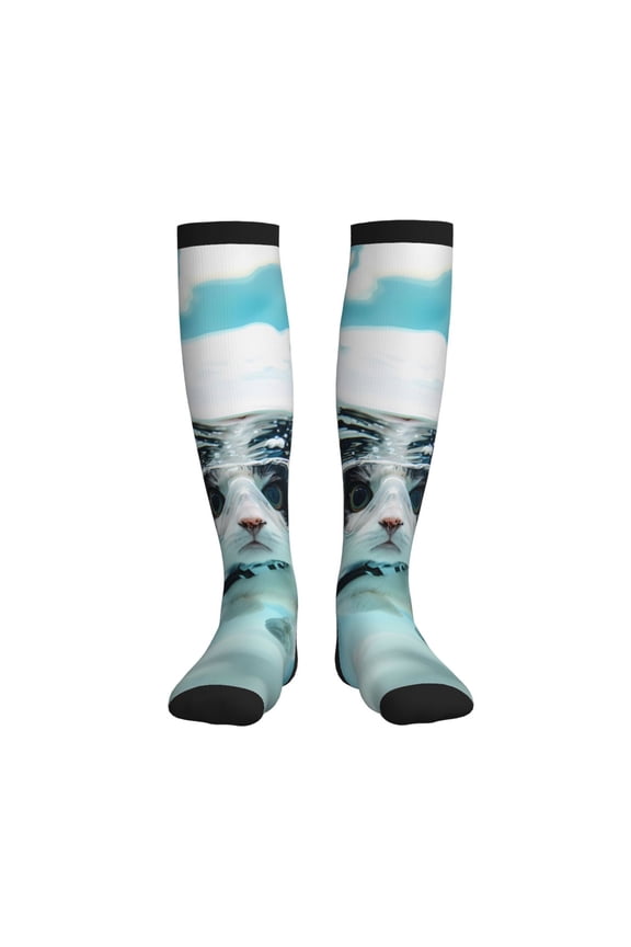 Swimming Cat Goggles Printed Sports Compression Socks - 15-20mmHg Graduated Compression, High-Performance Soft and Breathable Socks for Men and Women