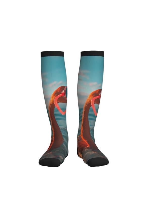 Swimming Goggled Flamingo Printed Sports Compression Socks - 15-20mmHg Graduated Compression, High-Performance Soft and Breathable Socks for Men and Women