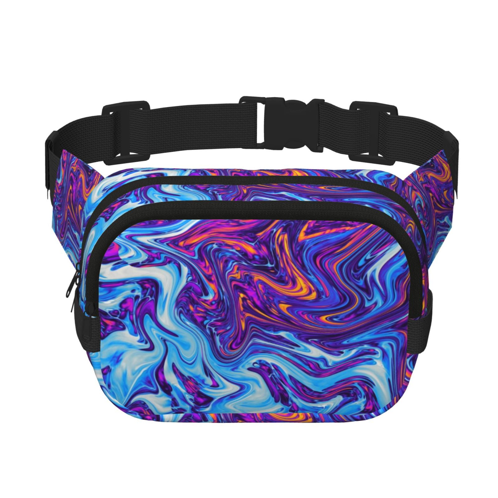 Picia Swirl Print Blue Purple Print Square Double-Layer Waist Bag Mini Adjustable Waist Belt Bag Exercise Running Travel Hiking