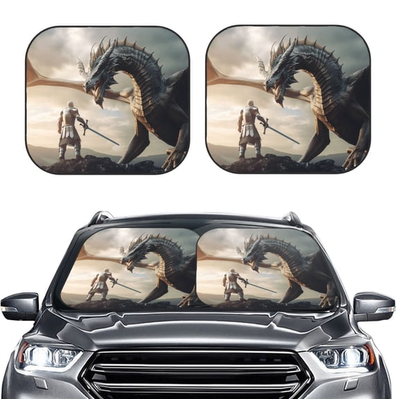 Picia Swordsman Cool Dragon 2 Piece Car Windshield Sun Shade Foldable | Foldable Sun Shield for Front Window Blocks UV Rays and Keeps Your Vehicle Cool-Medium