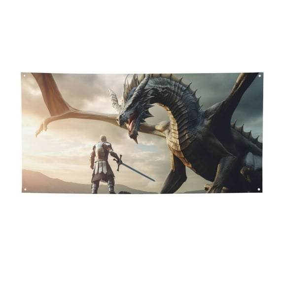 Picia Swordsman Cool Dragon Pattern Party Banner, Festive Decoration, Holiday Banner, Celebration Decor, Event Banner, Reusable Party Banner-Small