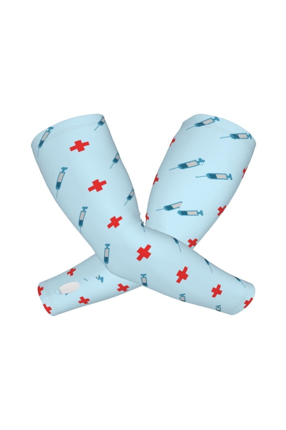 Syringe And Red Cross Arm Sleeves for Men and Women - Tattoo Cover Up UPF 50+ Cooling Sports Sleeve for Basketball Golf Football-One Size