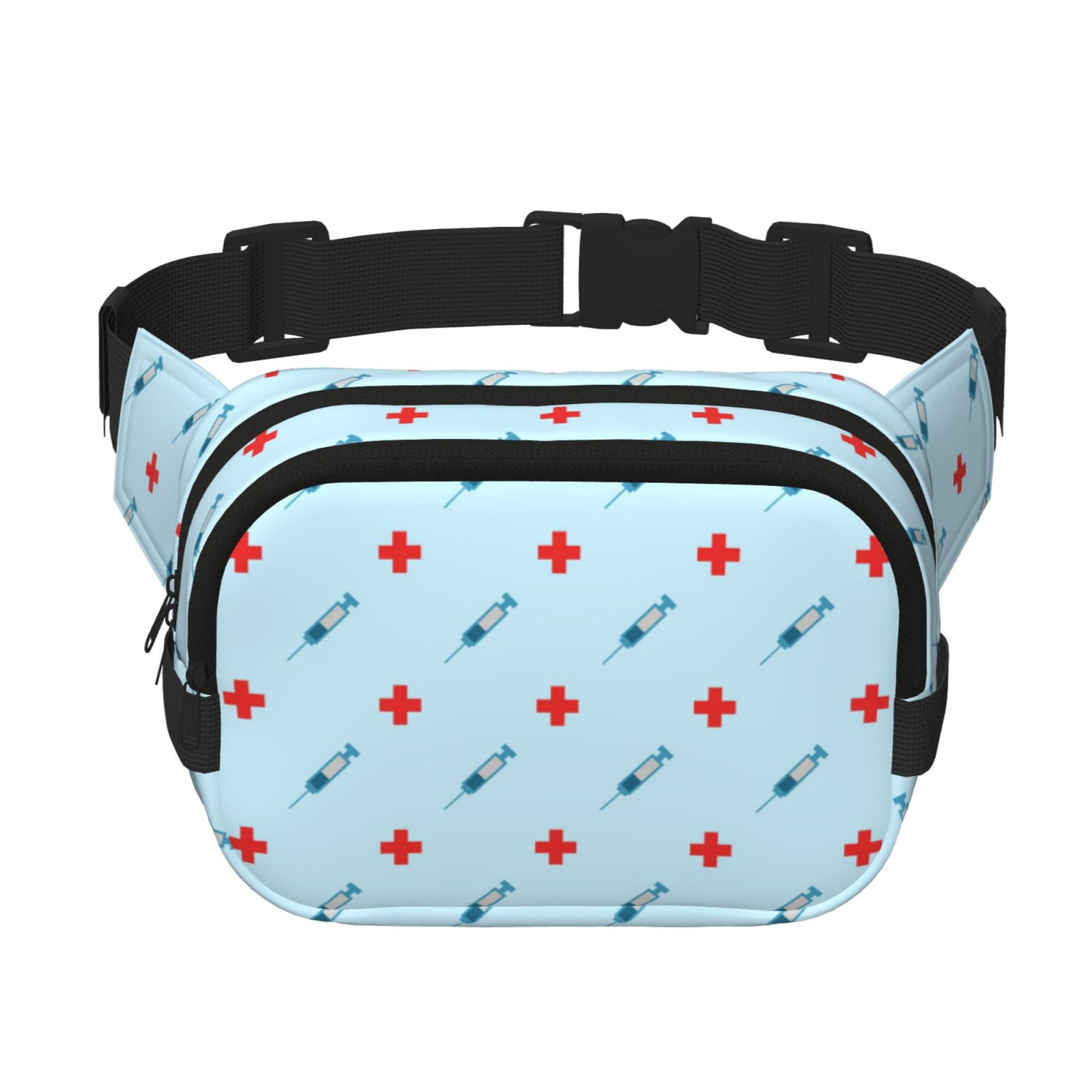 Picia Syringe And Red Cross Print Square Double-Layer Waist Bag Mini Adjustable Waist Belt Bag Exercise Running Travel Hiking