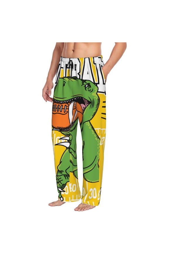 T-Rex Playing Football Mens Soft Woven Cotton Elastic Waistband Sleep Pajama Pant Lounge Sleep Pant With Pockets And Drawstring-Medium