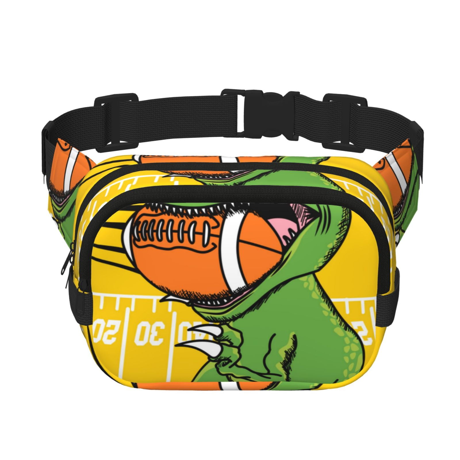 Picia T-Rex Playing Football Print Square Double-Layer Waist Bag Mini Adjustable Waist Belt Bag Exercise Running Travel Hiking