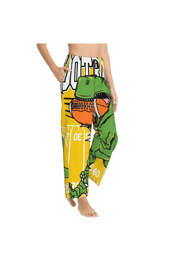 T-Rex Playing Football Womens Soft Woven Cotton Elastic Waistband Sleep Pajama Pant Lounge Sleep Pant With Pockets And Drawstring-Large