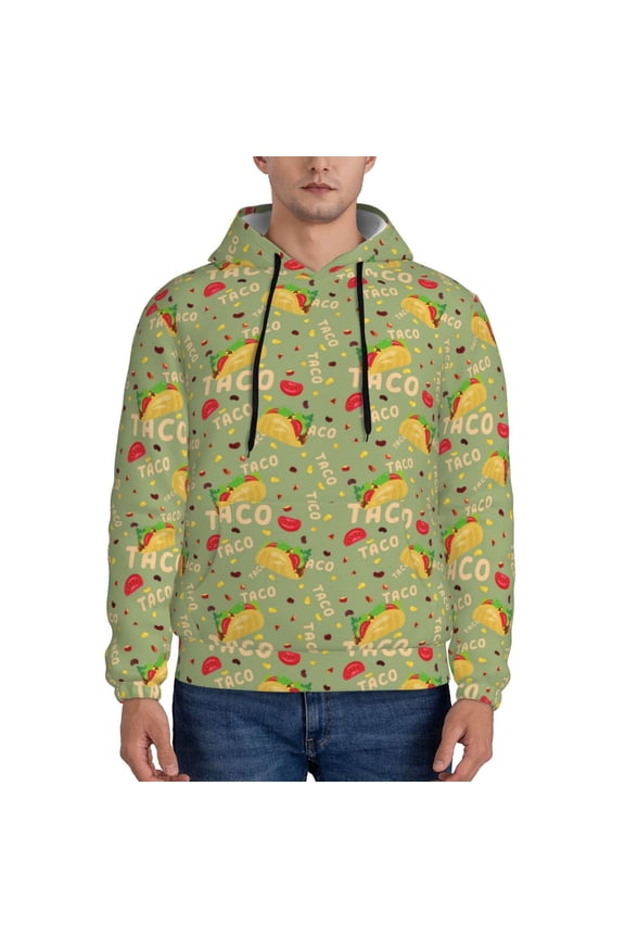 Taco Pattern Casual Men's Hoodie - Lightweight Hooded Sweatshirt with Kangaroo Pocket, Comfortable Pullover for Everyday, Travel-Large