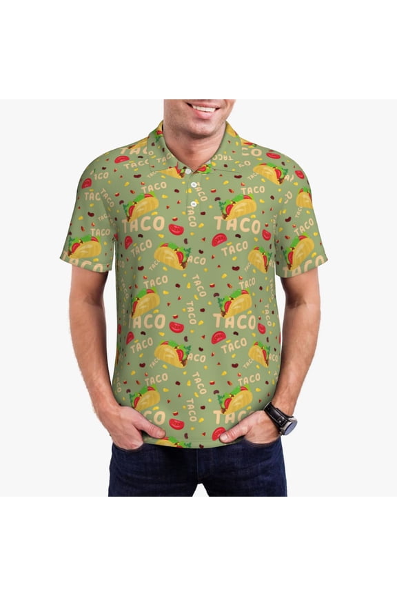 Taco Print Men's Polo Shirt, Two-Button Closure Pique Polo Shirt, Summer Fashion Golf Shirt-XX-Large