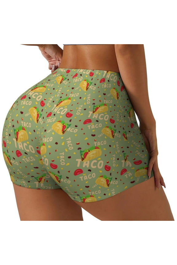 Taco Printed Workout Shorts for Women Seamless Scrunch Butt Lifting High Waisted Yoga Gym Booty Running Moisture-wicking Short Pants-Large
