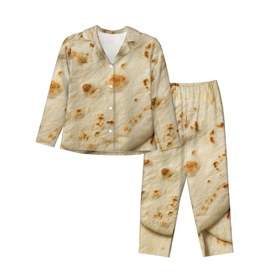Picia Taco Tortillas Pattern Women’s Long-Sleeve Sleepwear Set - Soft 2-Piece Loungewear with Pockets, Comfy PJs for Relaxing Nights-X-Large