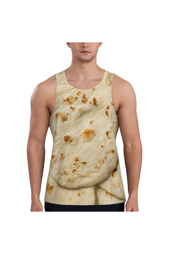Taco Tortillas Printed Men’s Performance Tank, Men's Workout Tank Top Moisture-Wicking Tank Top Muscle tee, Breathable Workout Shirt-Large