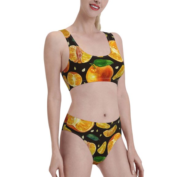 Picia Tangerine Women's High Waisted Bikini Scoop Neck Swimsuit Two Pieces Bathing Suit-X-Large