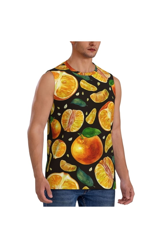 Tangerine mens Cotton Tank Undershirts , Moisture-wicking Ribbed Tanks, Lightweight Cotton Tank Undershirts-Small