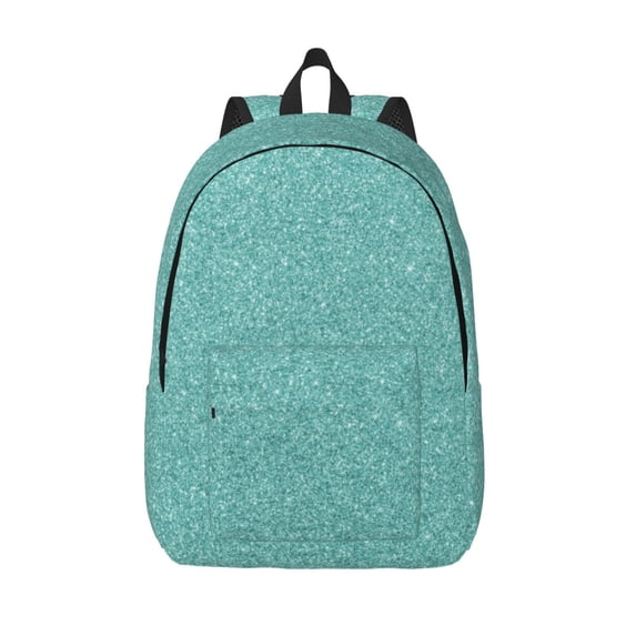Picia Teal Green Glitter Printed Canvas Daypack - Stylish and Durable Vintage Compact Backpack - Class, Work, Travel, or Laptop Bookbag,Organized Compartments-Medium