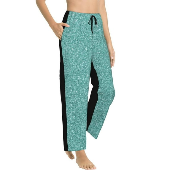 Picia Teal Green Glitter Womens Soft Woven Cotton Elastic Waistband Sleep Pajama Pant Lounge Sleep Pant With Pockets And Drawstring-Medium