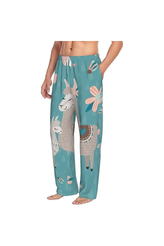 Teal Mama Llama Mens Soft Woven Cotton Elastic Waistband Sleep Pajama Pant Lounge Sleep Pant With Pockets And Drawstring-Medium