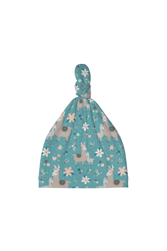 Teal Mama Llama Printed Preemie Hats for Baby Girls Cotton Premature Knot Hats Newborn Hospital Cap Warm Knot Beanie Nicu for Preemie Girls and Boys