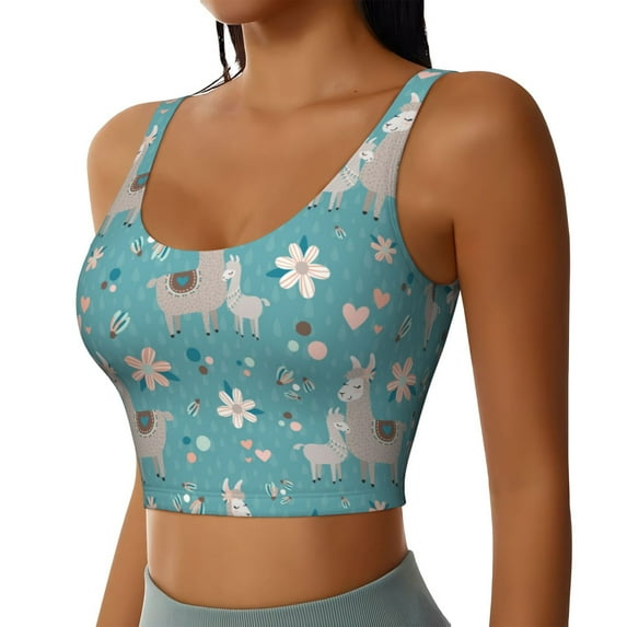 Picia Teal Mama Llama Sports Bra for Women,Padded Strappy Sports Bras Medium Support Yoga Bra with Removable Cups,Running Yoga Bra-XX-Large