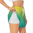 thumbnail image 1 of Picia Teal To Yellow Gradient Pattern Women's 2 in 1 Athletic Running Shorts High Waisted Workout Casual Gym Sweat Shorts with Comfy Liner Zipper Pockets-XX-Large, 1 of 9