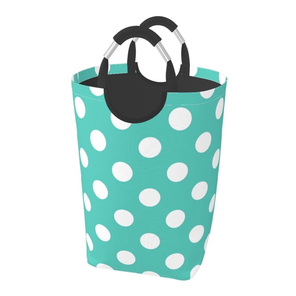 Picia Teal Turquoise And White Polka Dot Laundry Basket With Handles Laundry Hamper Toys Storage Organizer Foldable Bucket Washing Bin Dirty Clothes Bag For Home Bathroom Bedroom Dorm